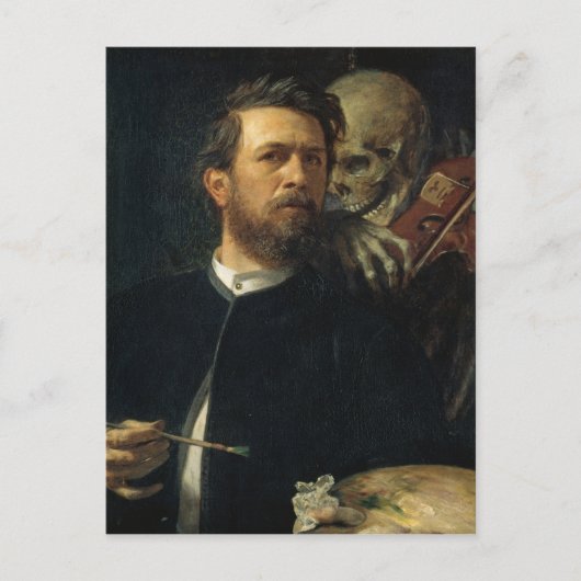 Carte Postale Arnold Böcklin - Autoportrait avec mort (Devant)