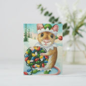 Carte Postale Arôme d'aquarelle Whimsical North Pole Elf Mouse (Debout devant)