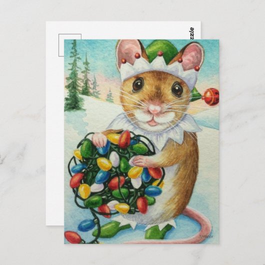Carte Postale Arôme d'aquarelle Whimsical North Pole Elf Mouse (Devant / Derrière)