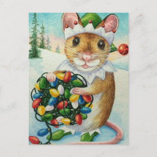 Carte Postale Arôme d'aquarelle Whimsical North Pole Elf Mouse
