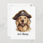 Carte Postale Arr Matey Pirate Golden Retriever Chien Crâne (Devant / Derrière)