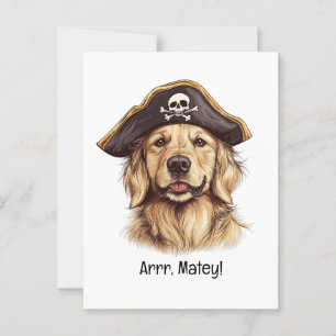 Carte Postale Arr Matey Pirate Golden Retriever Chien Crâne