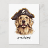 Carte Postale Arr Matey Pirate Golden Retriever Chien Crâne (Devant)
