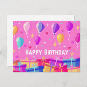 Carte Postale Arrière - plan D'Anniversaire Et Ballons (Devant / Derrière)