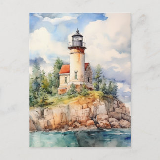 Carte Postale Arrière - plan du phare côtier aquarelle