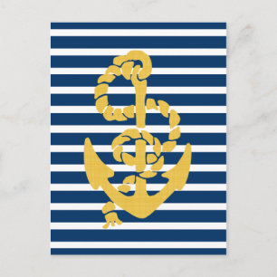 Carte Postale Arrière - plan Jaune Ancre Bleu Et Blanc Grillé