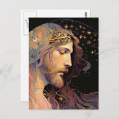 Carte Postale Arrière - plan noir Jésus en verre tendu (Devant / Derrière)