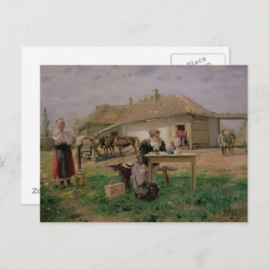 Carte Postale Arrivée d'une maîtresse d'école dans (Devant / Derrière)