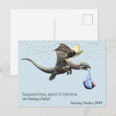 Carte Postale Arrivée Nouveau Bébé Naissance Dragon Cigogne (Devant / Derrière)