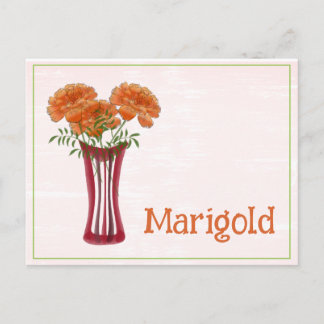 Carte Postale Art à l'aquarelle Fleur de Tagète Anniversaire d'o