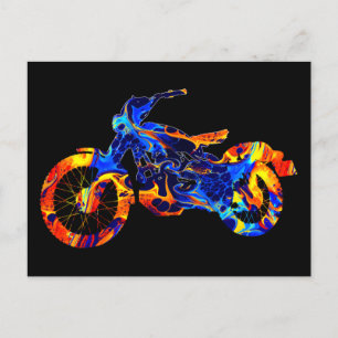 CARTE POSTALE ART ABSTRAIT COLORÉ MOTOCROSS MODERNE TENDANCE