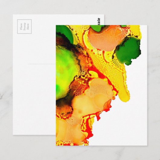 Carte Postale Art abstrait encre à alcool jaune vert (Devant / Derrière)
