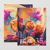 Carte Postale Art abstrait floral orange rouge fleurs bleues (Devant / Derrière)