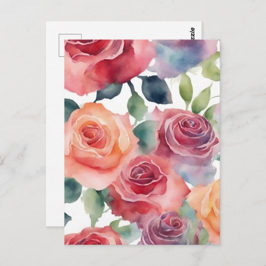 Carte Postale Art Abstrait - Roses d'aquarelle (Devant / Derrière)
