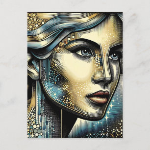 Carte Postale Art Ai Abstrait Visage de Femme