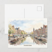 Carte Postale art aquarelle Amsterdam (Devant / Derrière)
