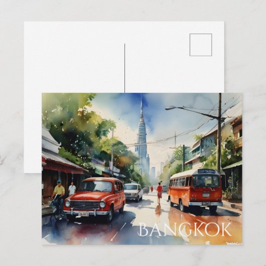 Carte Postale art aquarelle Bangkok (Devant / Derrière)