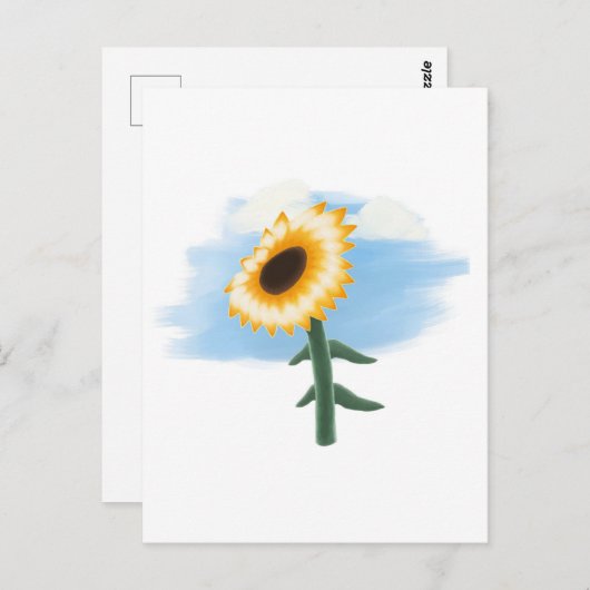 Carte Postale Art aquarelle ciel bleu et tournesol jaune (Devant / Derrière)