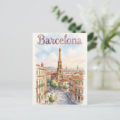 Carte Postale art aquarelle de Barcelone (Debout devant)