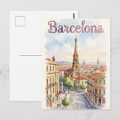 Carte Postale art aquarelle de Barcelone (Devant / Derrière)