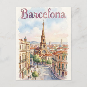 Carte Postale art aquarelle de Barcelone