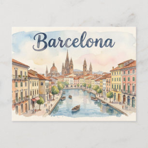 Carte Postale art aquarelle de Barcelone