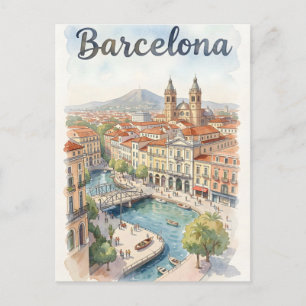 Carte Postale art aquarelle de Barcelone