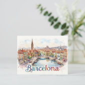 Carte Postale art aquarelle de Barcelone (Debout devant)
