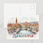 Carte Postale art aquarelle de Barcelone (Devant / Derrière)