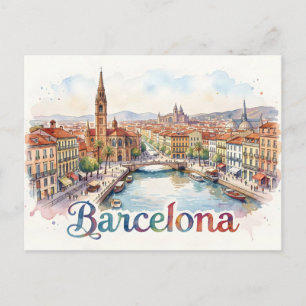 Carte Postale art aquarelle de Barcelone