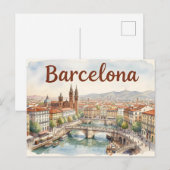 Carte Postale art aquarelle de Barcelone (Devant / Derrière)