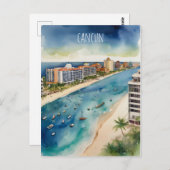 Carte Postale art aquarelle de Cancun (Devant / Derrière)