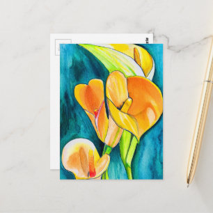 Carte Postale Art aquarelle de fleur de lys calla orange