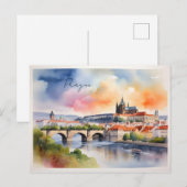 Carte Postale art aquarelle de Prague (Devant / Derrière)
