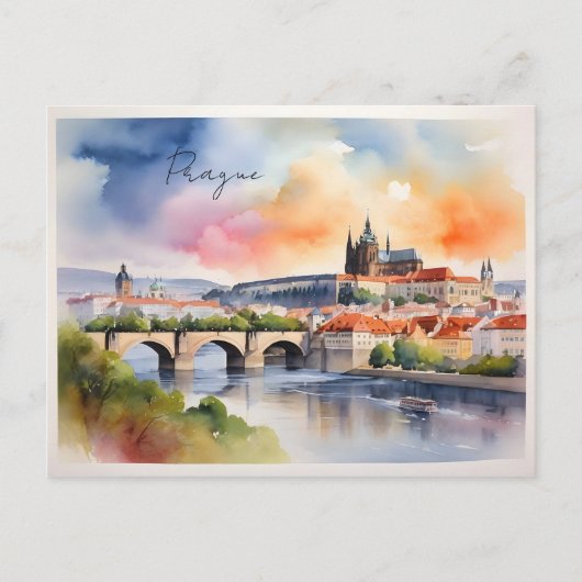 Carte Postale art aquarelle de Prague (Devant)