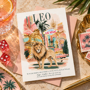 Carte Postale Art aquarelle Lion Zodiaque Las Vegas