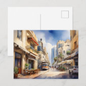 Carte Postale art aquarelle Tel Aviv (Devant / Derrière)