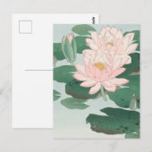 Carte Postale Art Bois Japonais Imprimer Lys D'Eau Rose (Devant / Derrière)