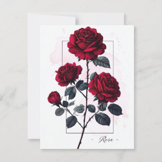 Carte Postale Art botanique complexe Crimson rouge Roses