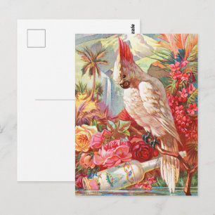 Carte Postale Art botanique vintage de cacatoès tropical et de r