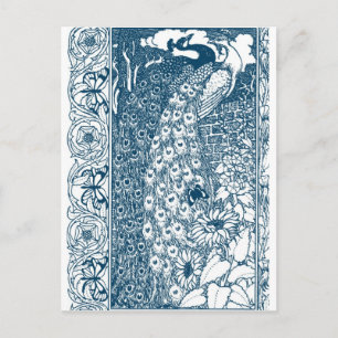 Carte Postale Art botanique vintage du paon
