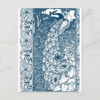 Carte Postale Art botanique vintage du paon