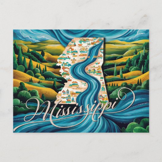Carte Postale Art cartographique du Mississippi (Devant)