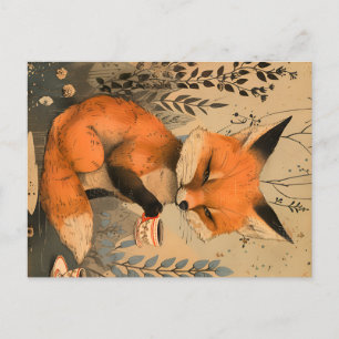 Carte Postale Art chinois vintage mignon renard avec cérémonie d