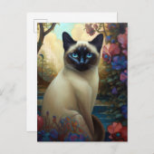 Carte Postale Art coloré Chat Siamais (Devant / Derrière)