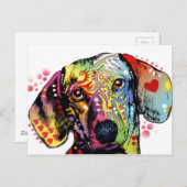 Carte Postale art coloré Dachshund (Devant / Derrière)