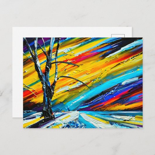 Carte Postale Art coloré : Paysage avec arbre (Devant / Derrière)