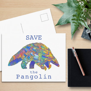 Carte Postale Art coloré pour sauver le pangolin, animal en voie