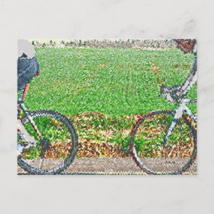Carte Postale Art cycliste, 2 cyclistes et fond vert