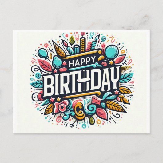 Carte Postale Art d'Anniversaire Vibrant - Célébration fantasque (Devant)